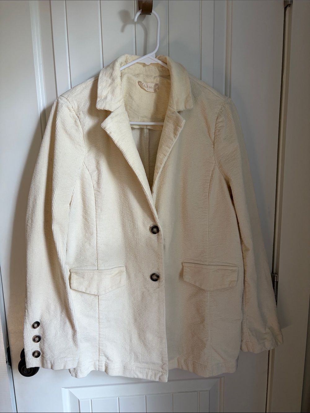 Altar'd State Cream Corduroy Two-Button Blazer